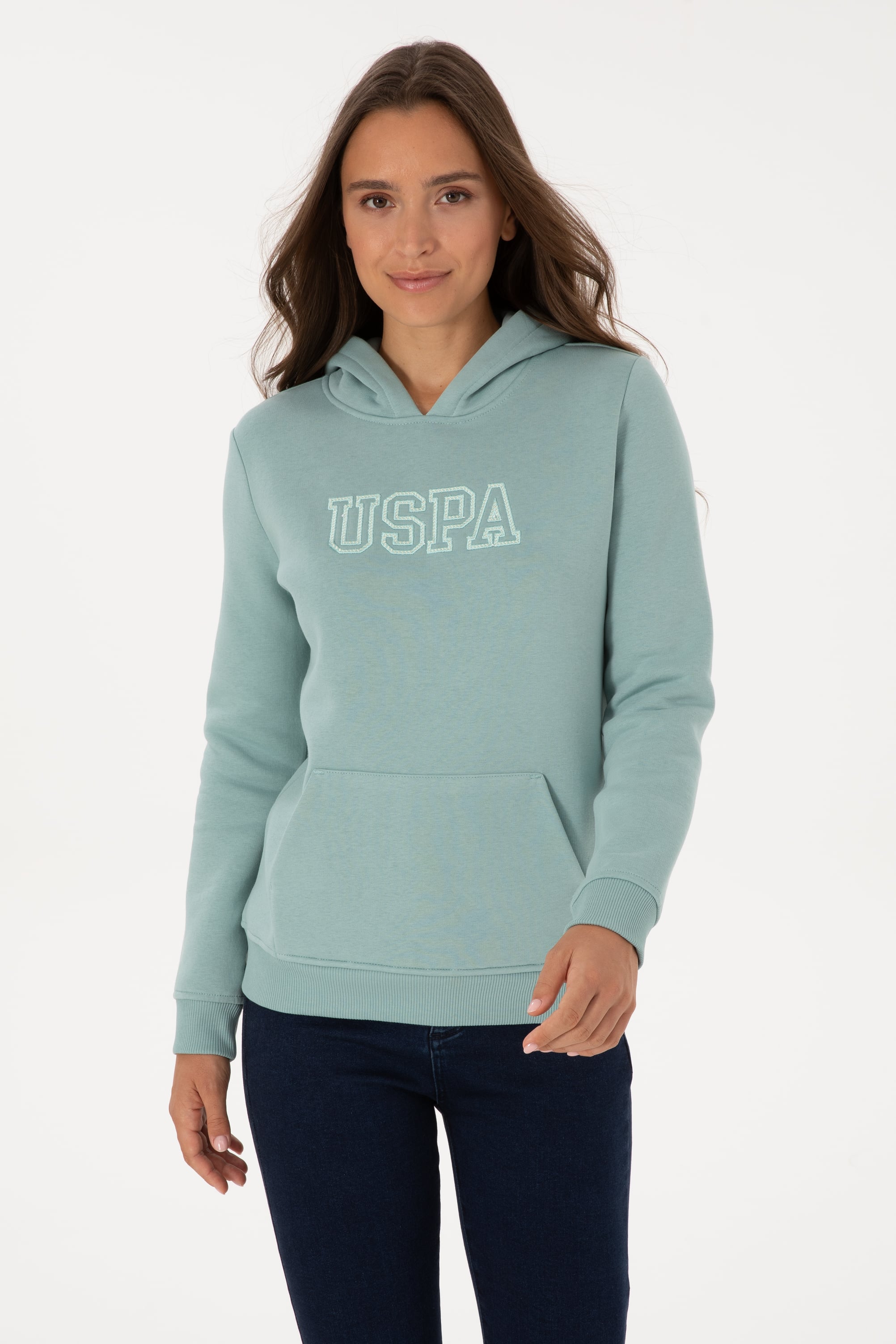 Kadın Mint Şardonlu Kapüşonlu Basic Sweatshirt