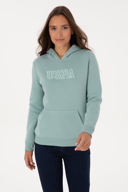 Kadın Mint Şardonlu Kapüşonlu Basic Sweatshirt