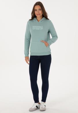 Kadın Mint Şardonlu Kapüşonlu Basic Sweatshirt - 50313566055