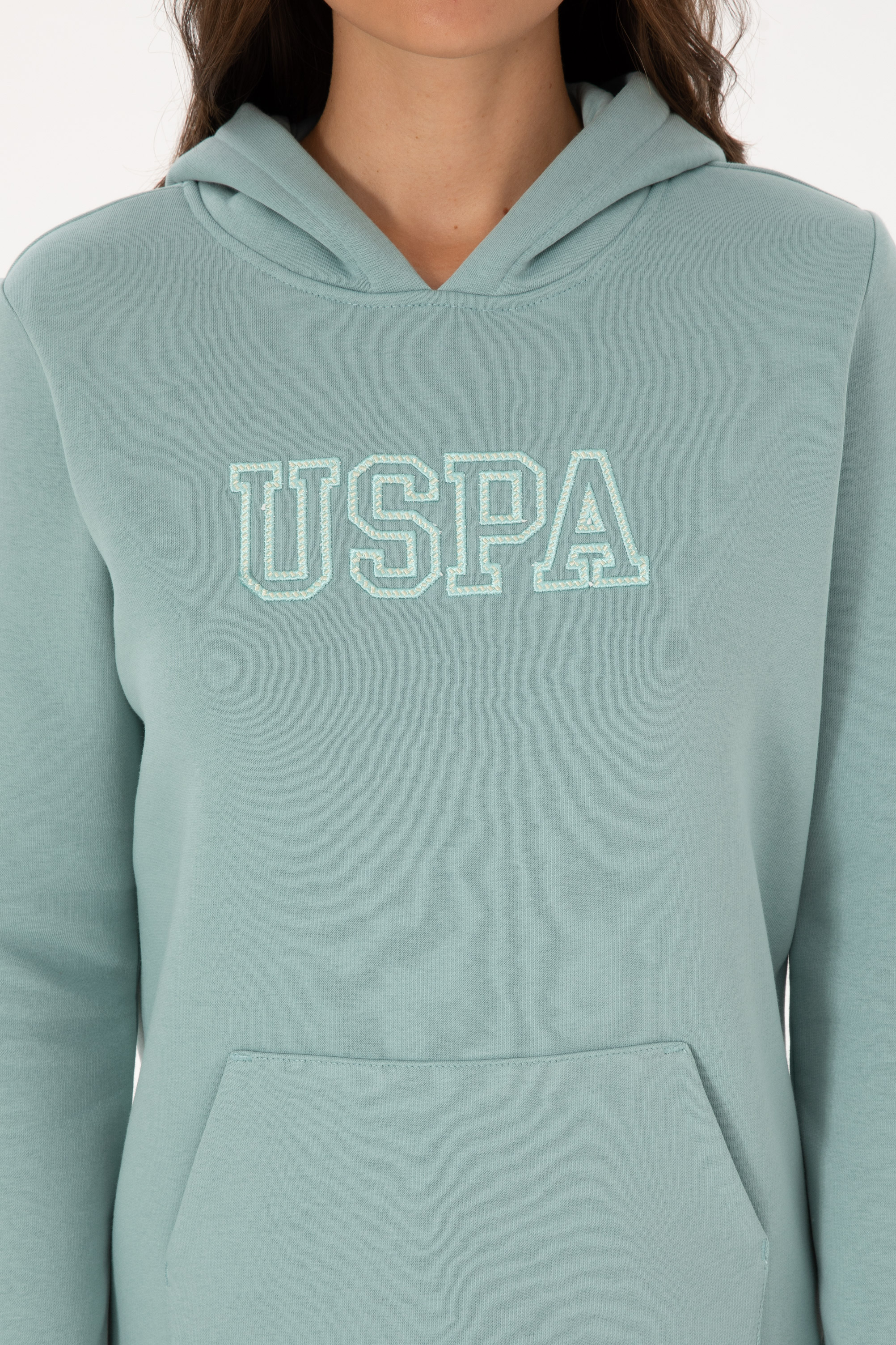 Kadın Mint Şardonlu Kapüşonlu Basic Sweatshirt - Image 6