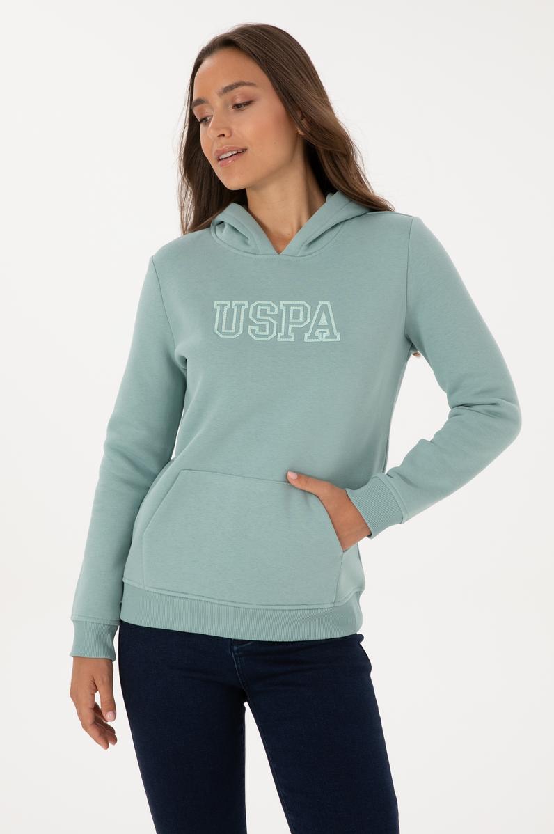 Kadın Mint Şardonlu Kapüşonlu Basic Sweatshirt