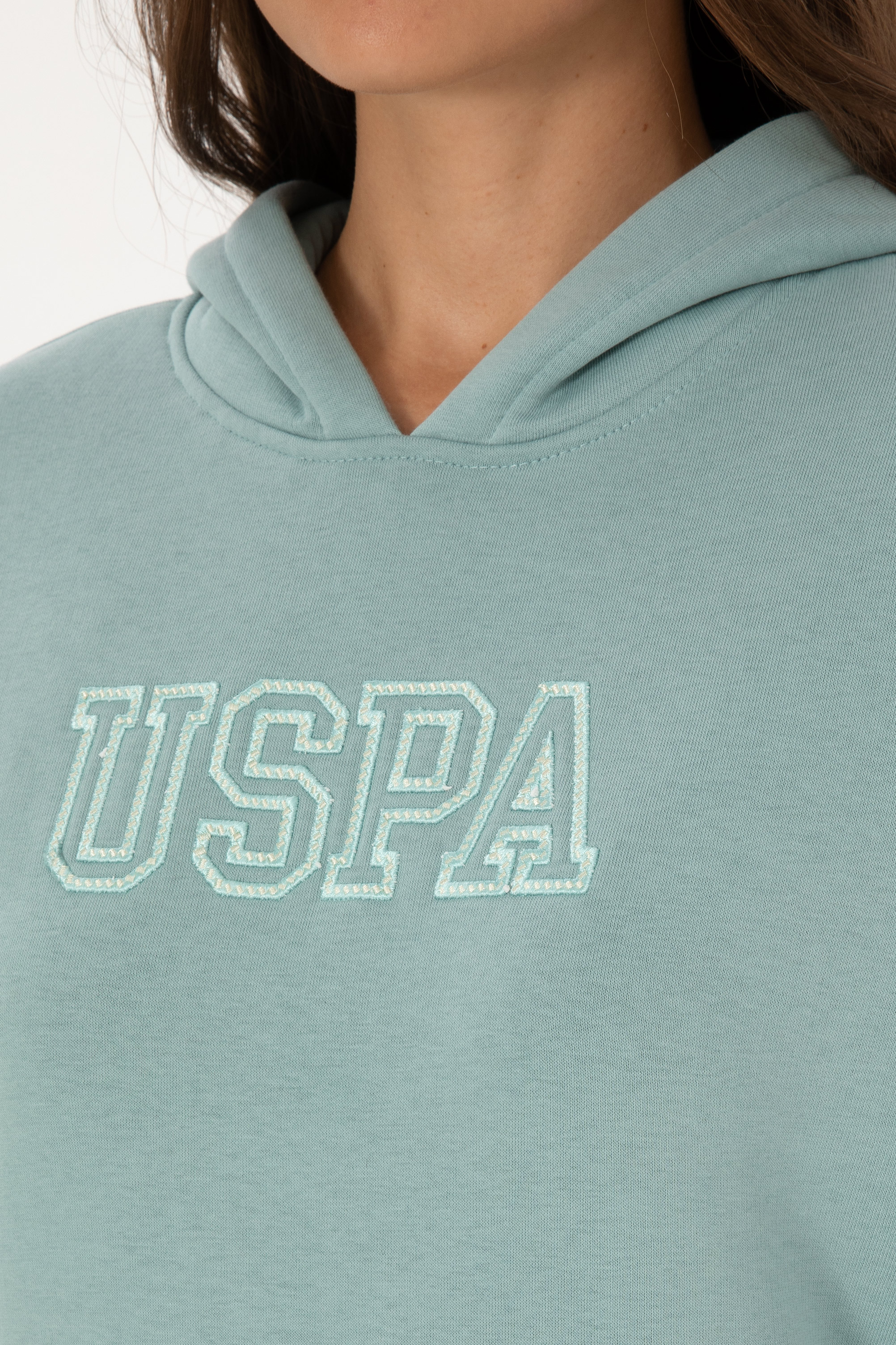 Kadın Mint Şardonlu Kapüşonlu Basic Sweatshirt - Image 7