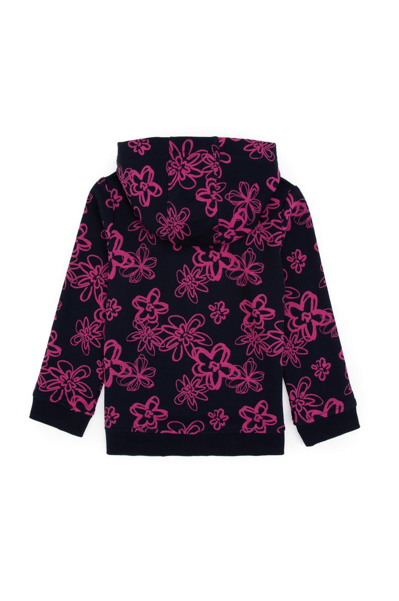 Kız Çocuk Lacivert Kapüşonlu Fermuarlı Çiçek Desenli Sweatshirt