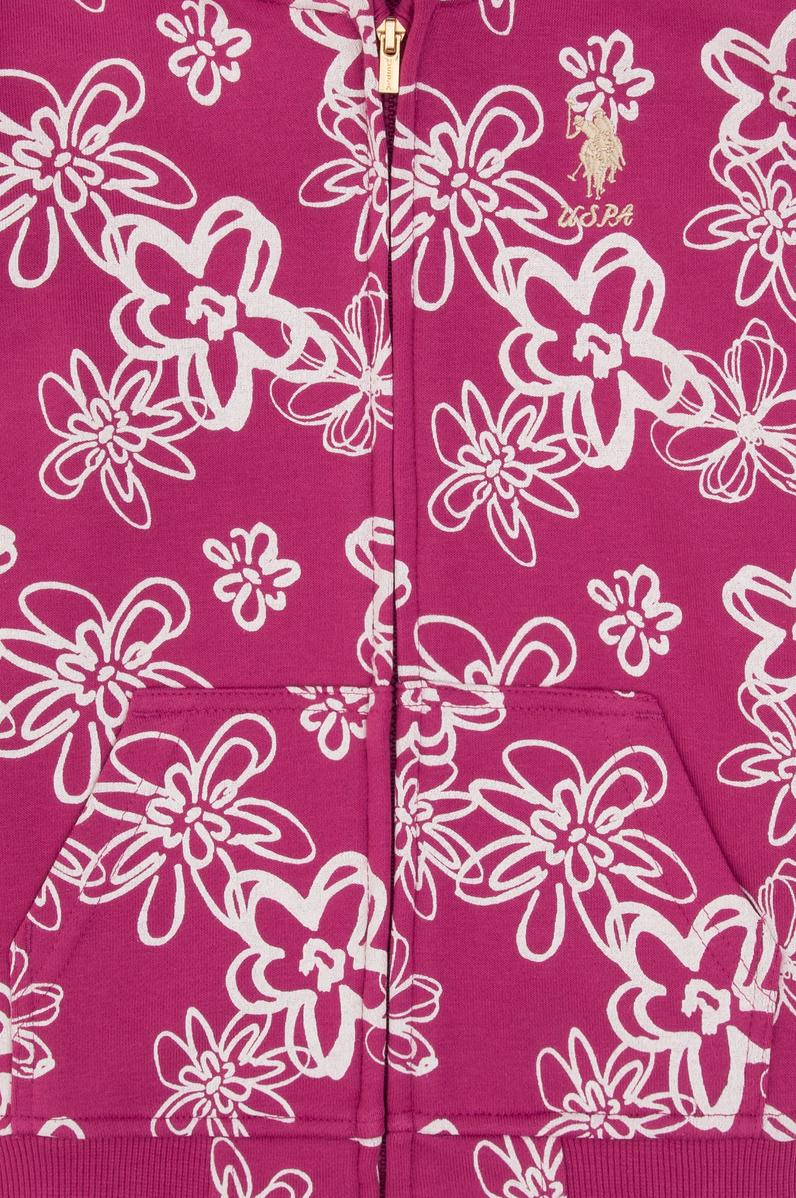 Kız Çocuk Pembe Kapüşonlu Fermuarlı Çiçekli Sweatshirt