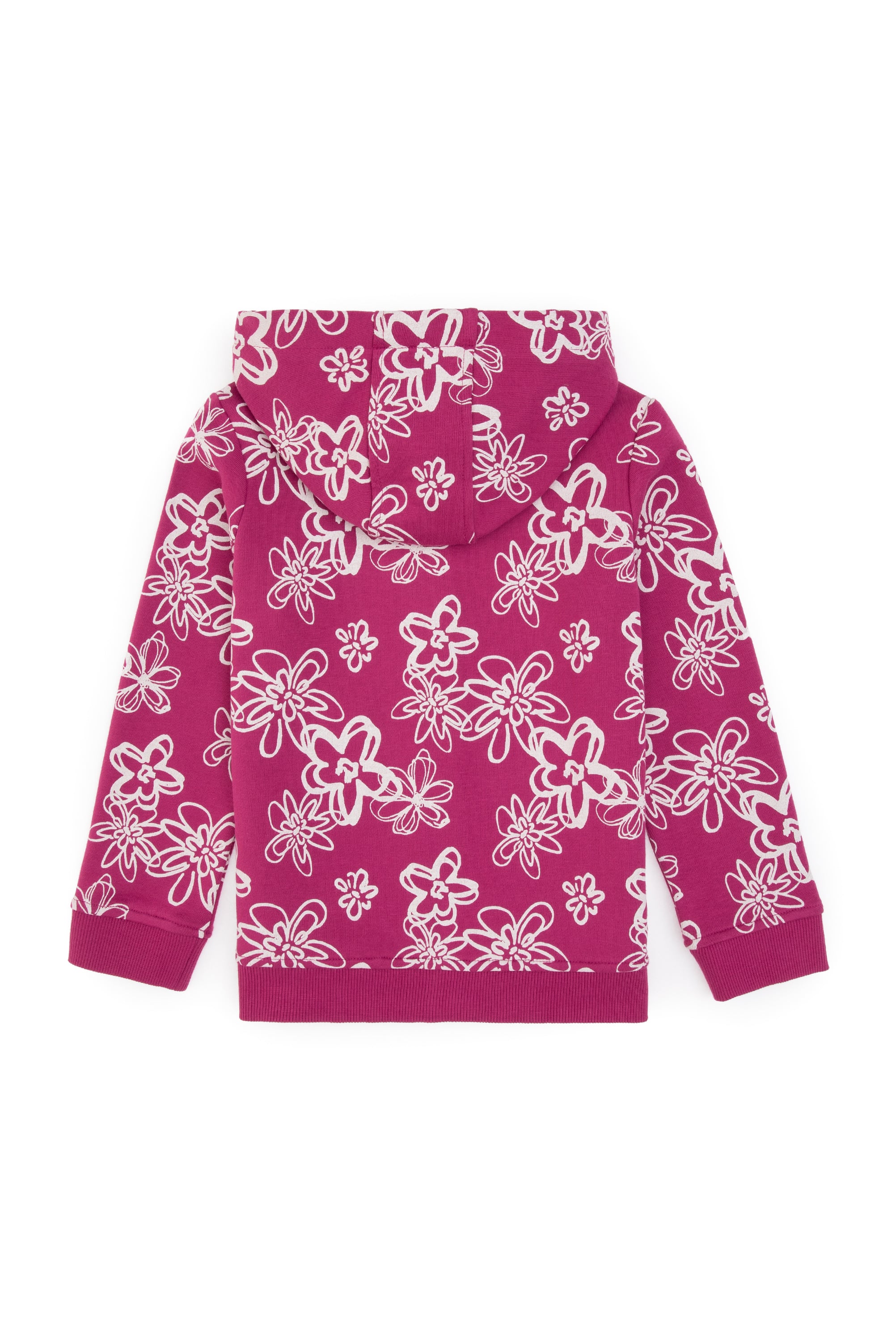 Kız Çocuk Pembe Kapüşonlu Fermuarlı Çiçekli Sweatshirt - Image 3