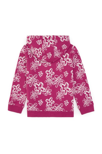 Kız Çocuk Pembe Kapüşonlu Fermuarlı Çiçekli Sweatshirt