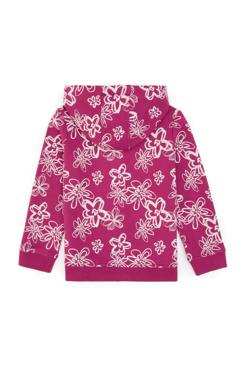 Kız Çocuk Pembe Kapüşonlu Fermuarlı Çiçekli Sweatshirt