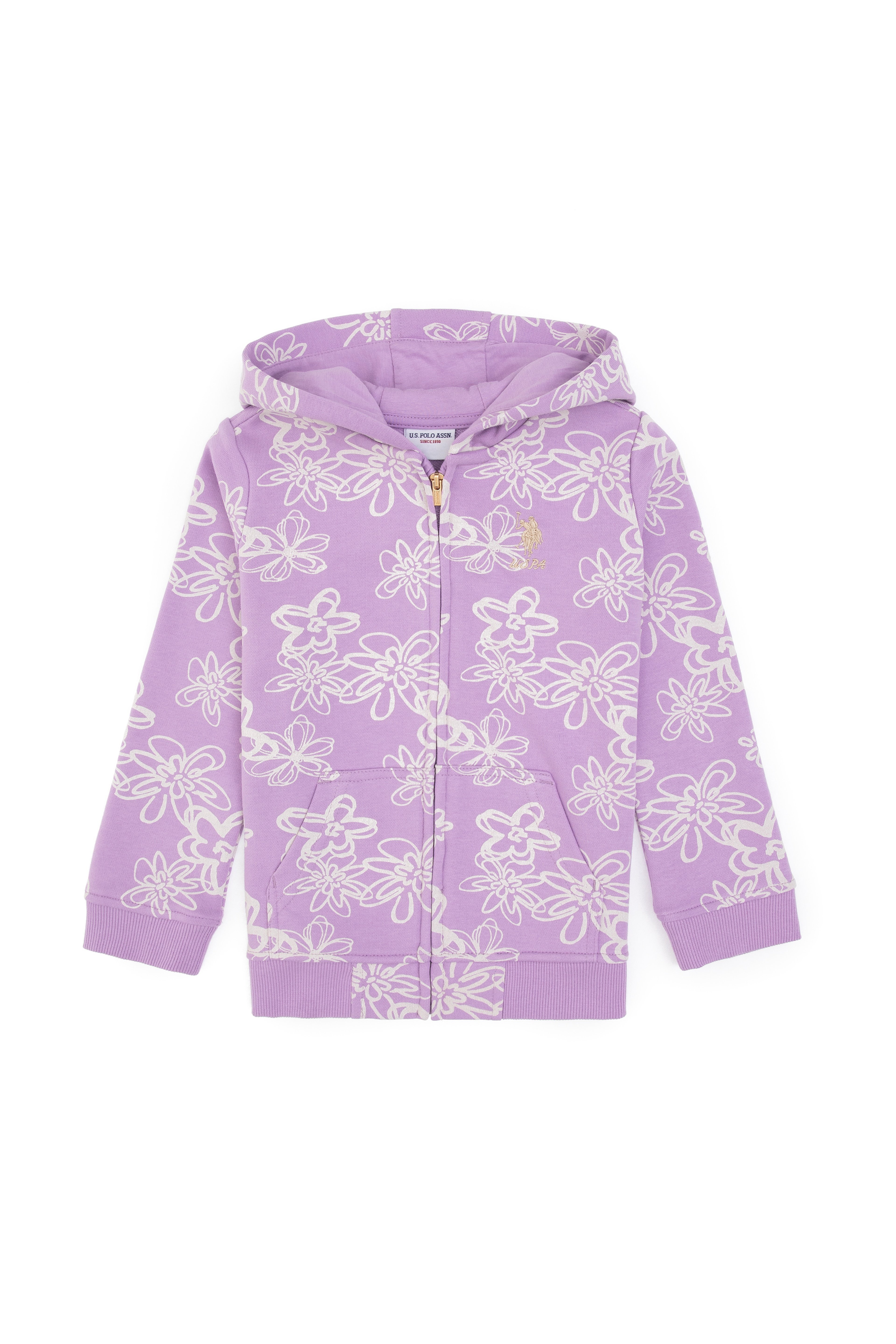 Kız Çocuk Lila Kapüşonlu Fermuarlı Çiçekli Sweatshirt