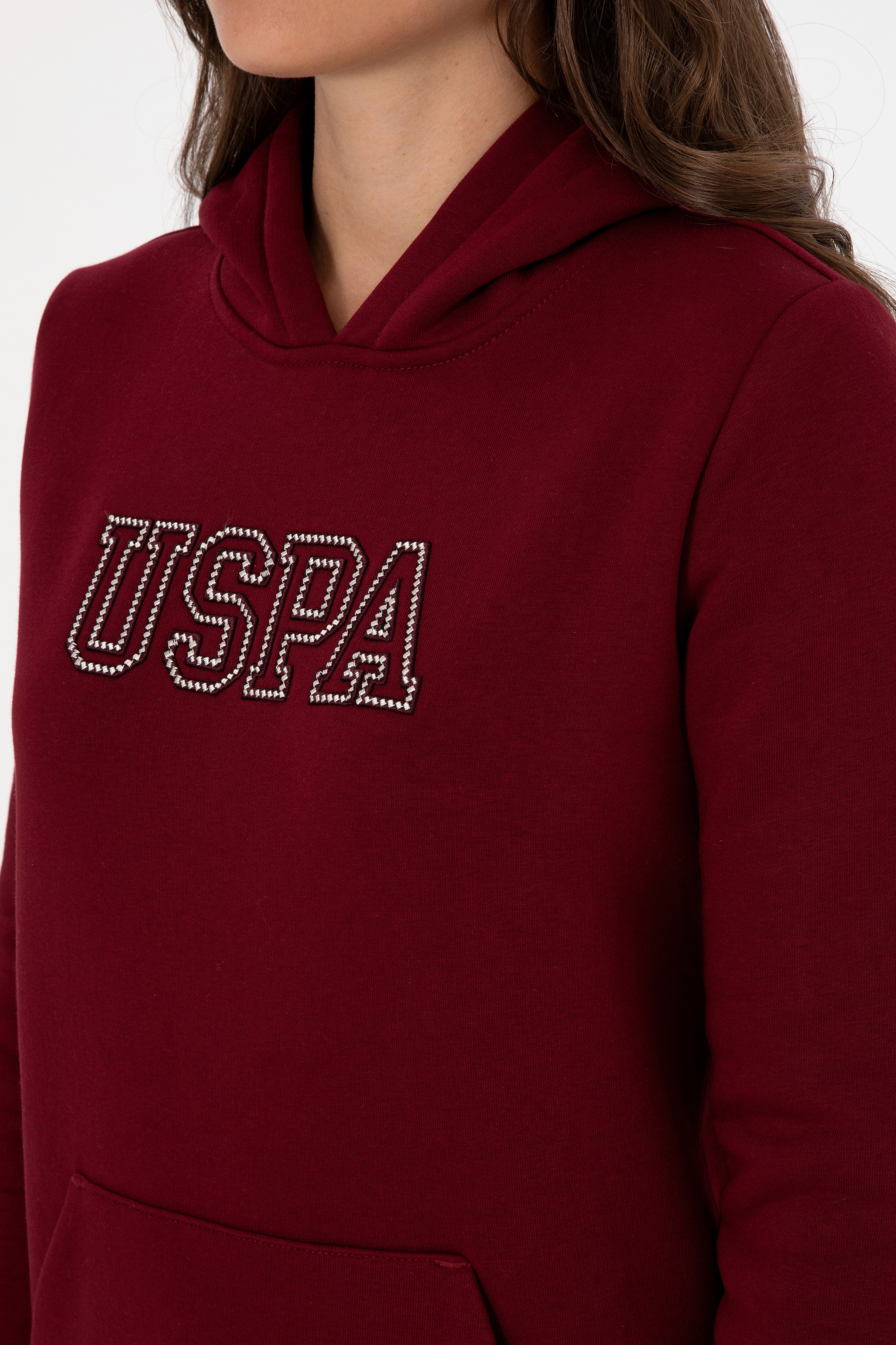 Kadın Bordo Şardonlu Kapüşonlu Basic Sweatshirt
