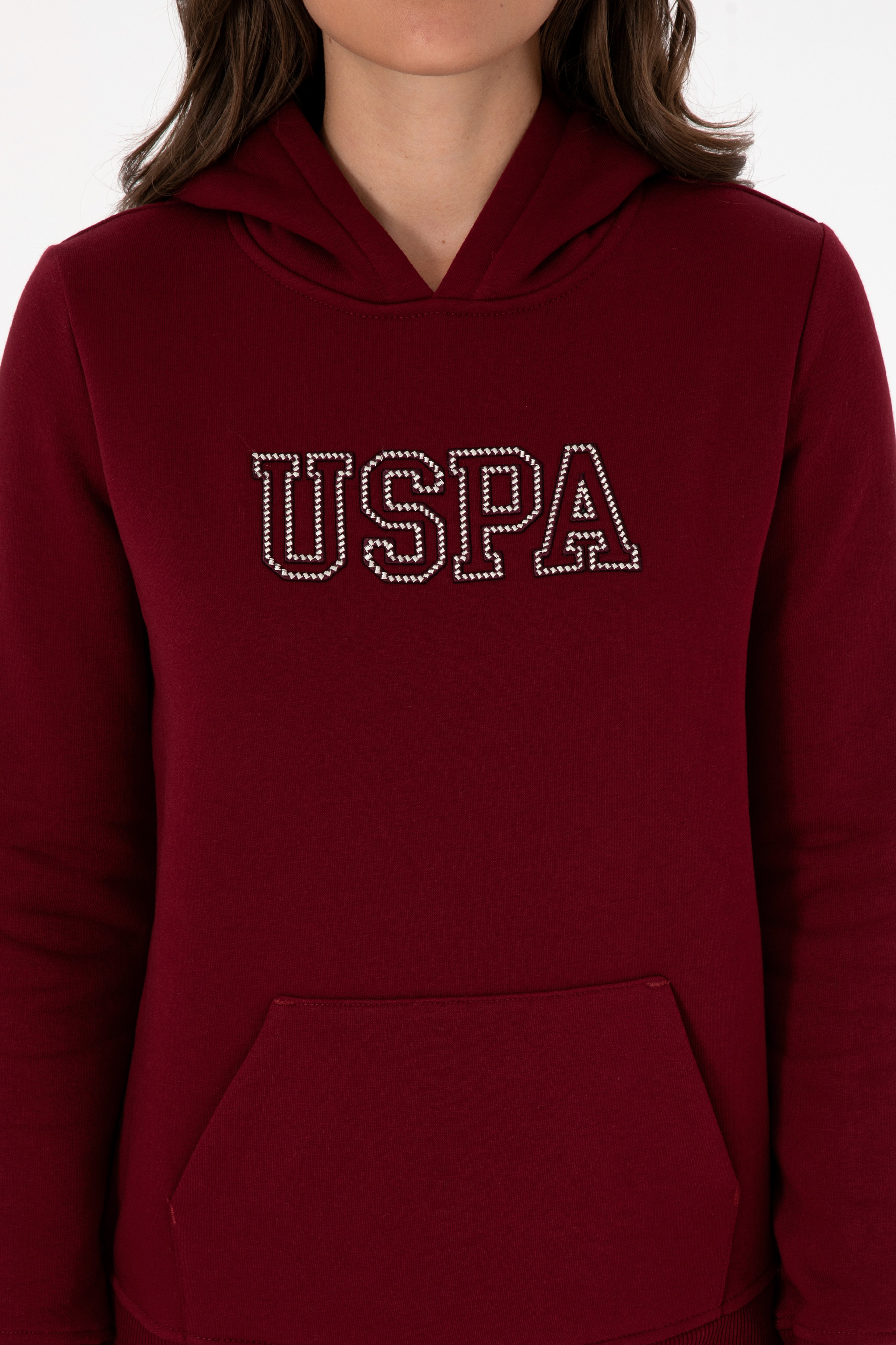 Kadın Bordo Şardonlu Kapüşonlu Basic Sweatshirt