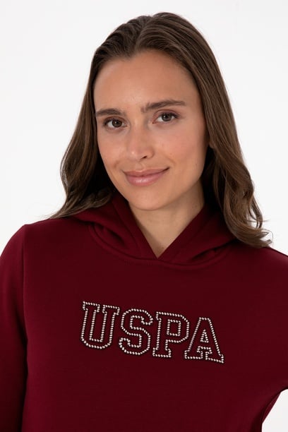 Kadın Bordo Şardonlu Kapüşonlu Basic Sweatshirt