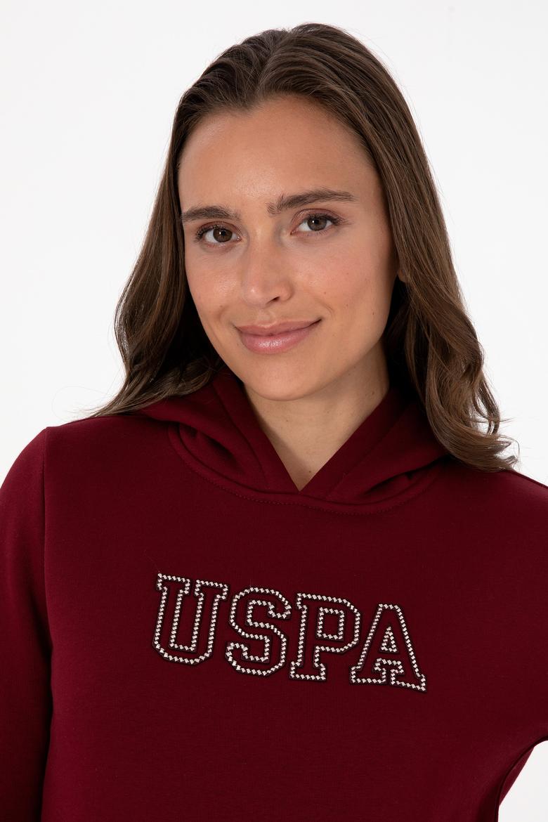 Kadın Bordo Şardonlu Kapüşonlu Basic Sweatshirt - 50313566063