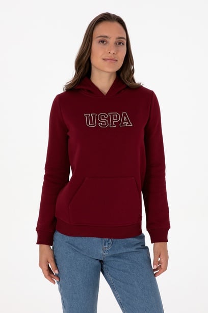 Kadın Bordo Şardonlu Kapüşonlu Basic Sweatshirt