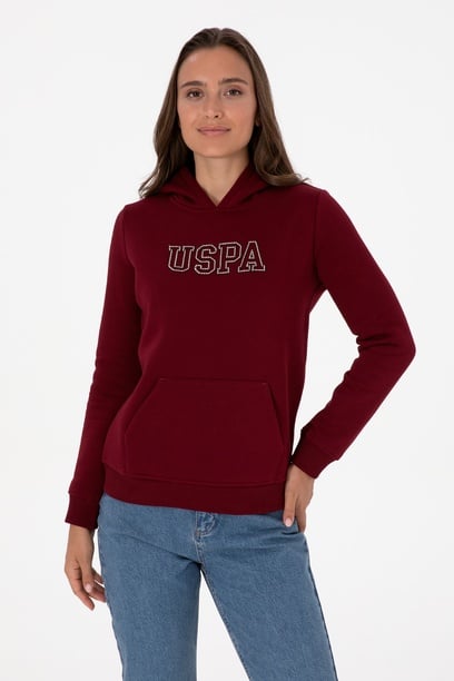 Kadın Bordo Şardonlu Kapüşonlu Basic Sweatshirt