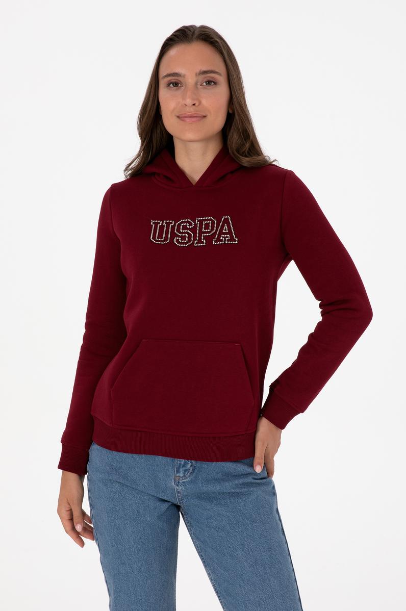 Kadın Bordo Şardonlu Kapüşonlu Basic Sweatshirt