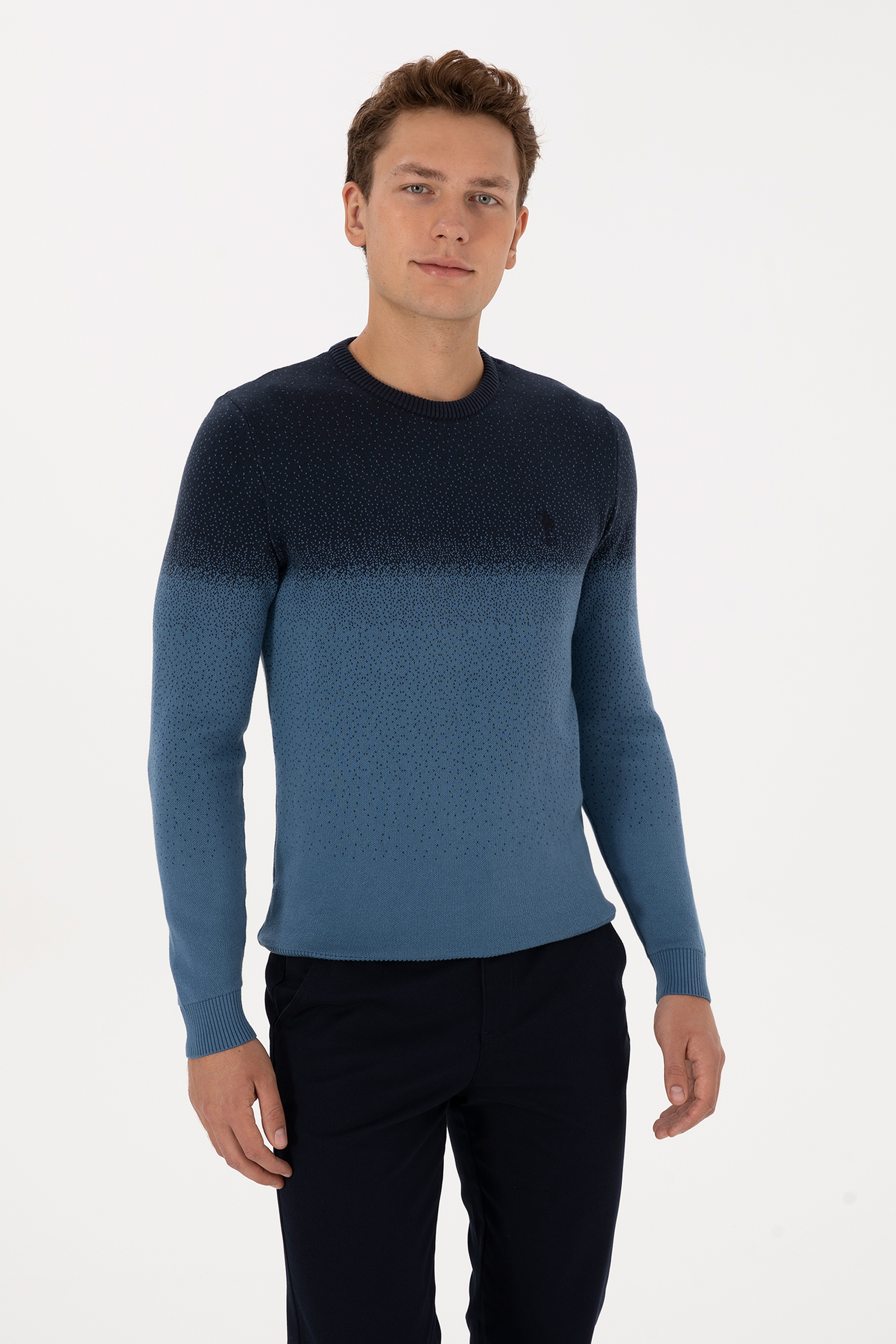 Erkek Regular Fit Bisiklet Yaka Lacivert Kazak - Image 3