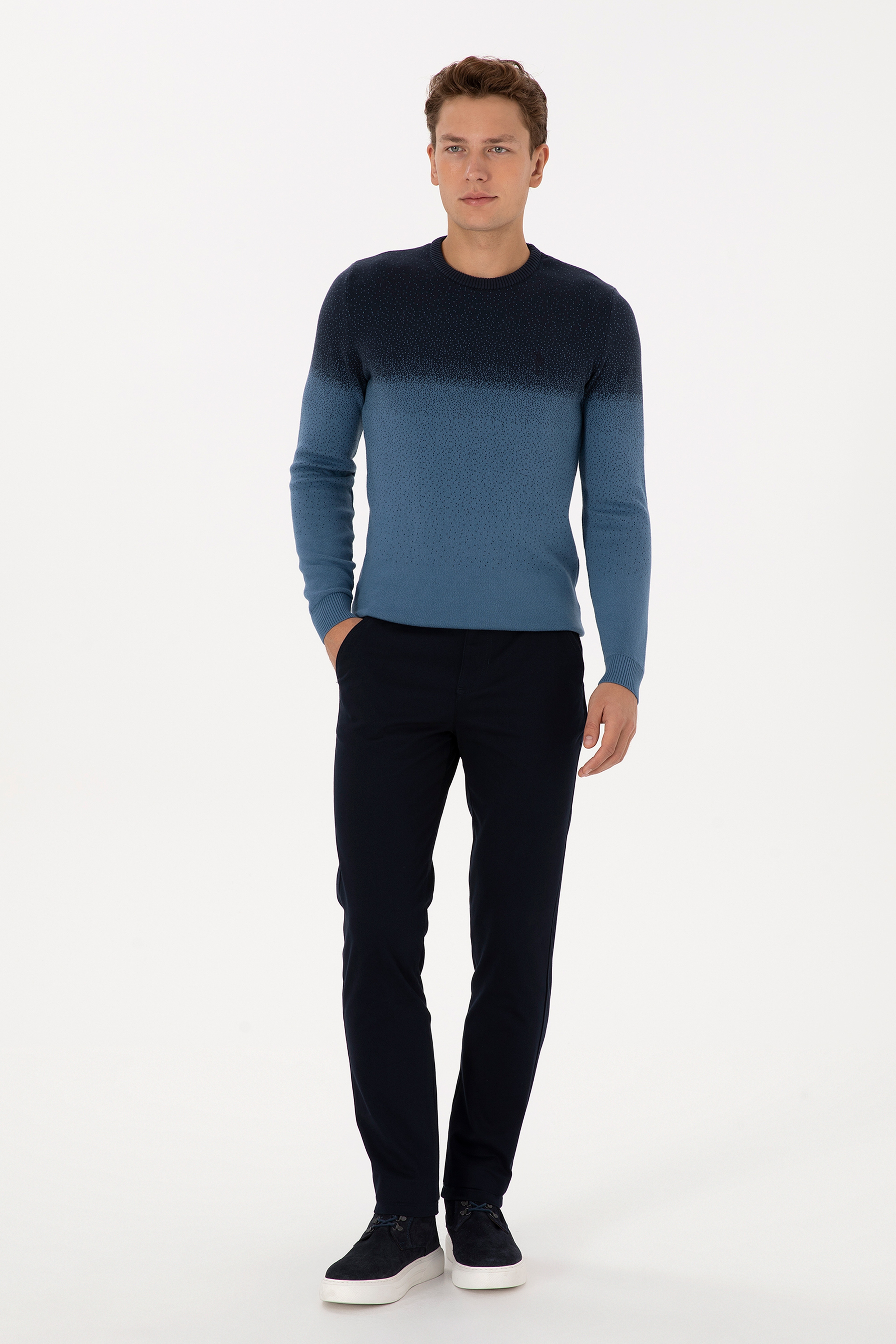 Erkek Regular Fit Bisiklet Yaka Lacivert Kazak - Image 4