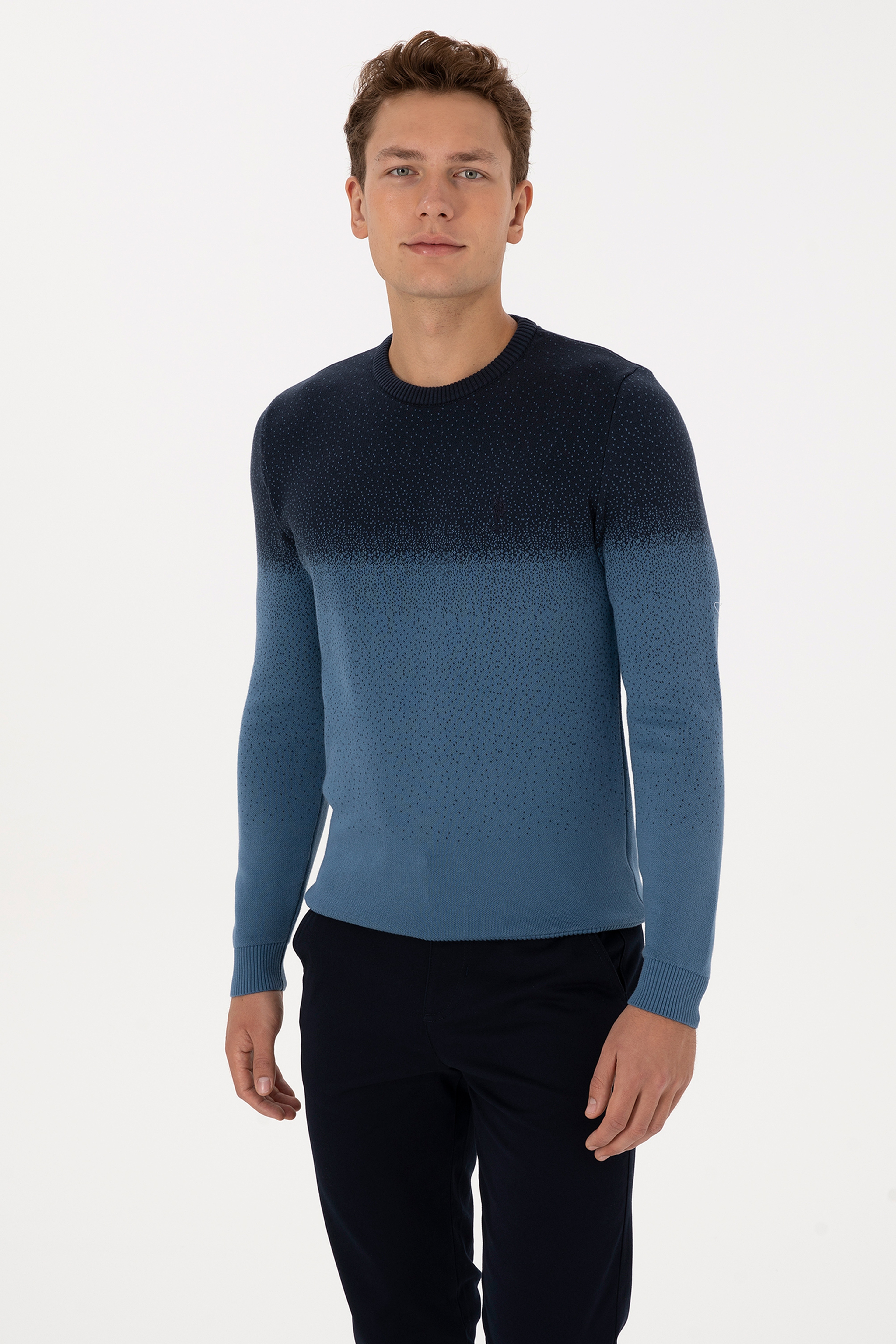 Erkek Regular Fit Bisiklet Yaka Lacivert Kazak - Image 1