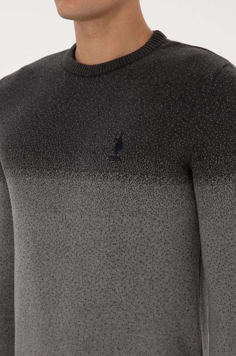 Erkek Regular Fit Bisiklet Yaka Antrasit Melanj Kazak