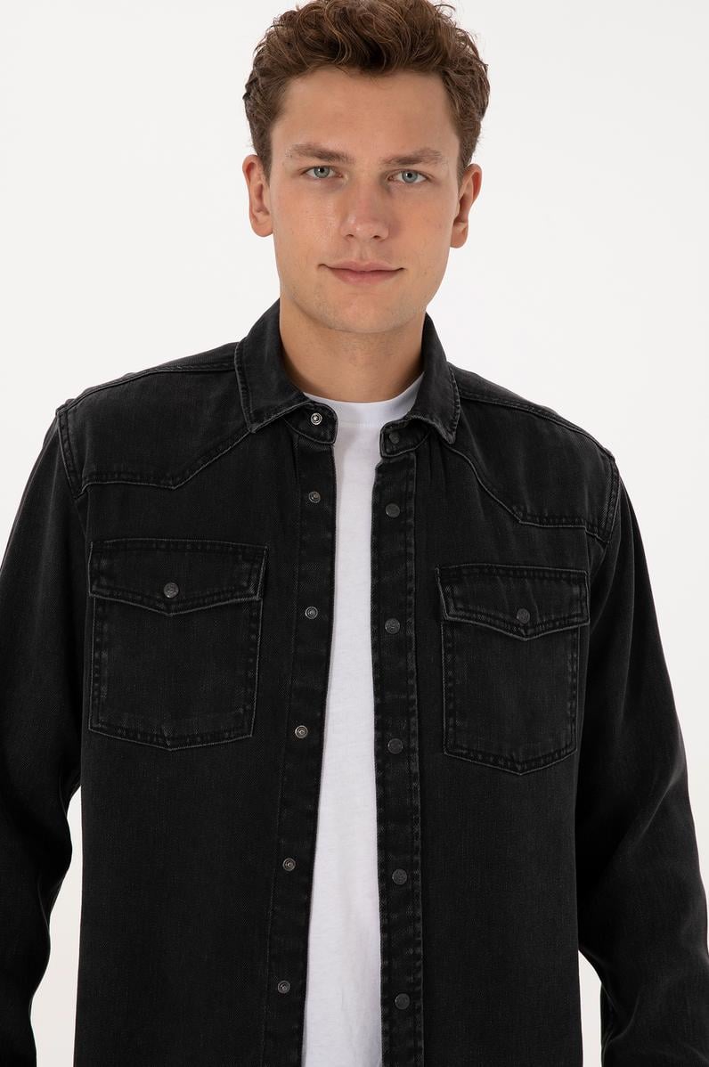 Erkek Siyah Jean Gömlek