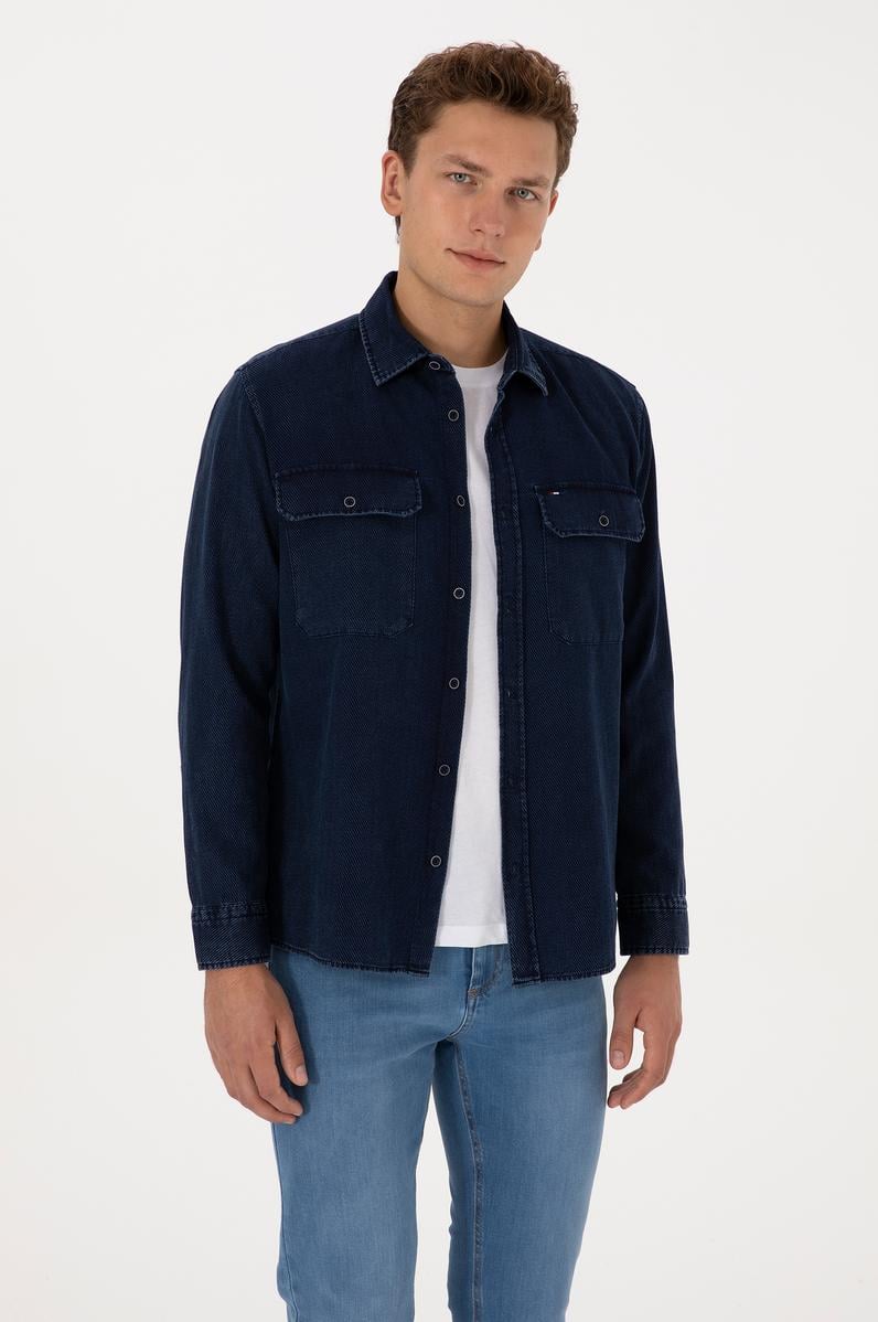 Erkek Lacivert Uzun Kollu Gömlek