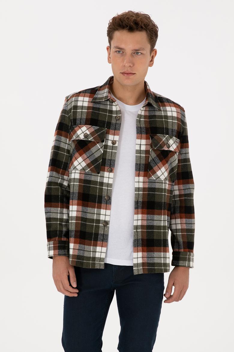 Erkek Bakır  Ekoseli  Uzun Kollu Siyah Gömlek