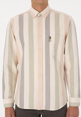 Erkek Krem Uzun Kollu Çizgili Gömlek - 50308261028