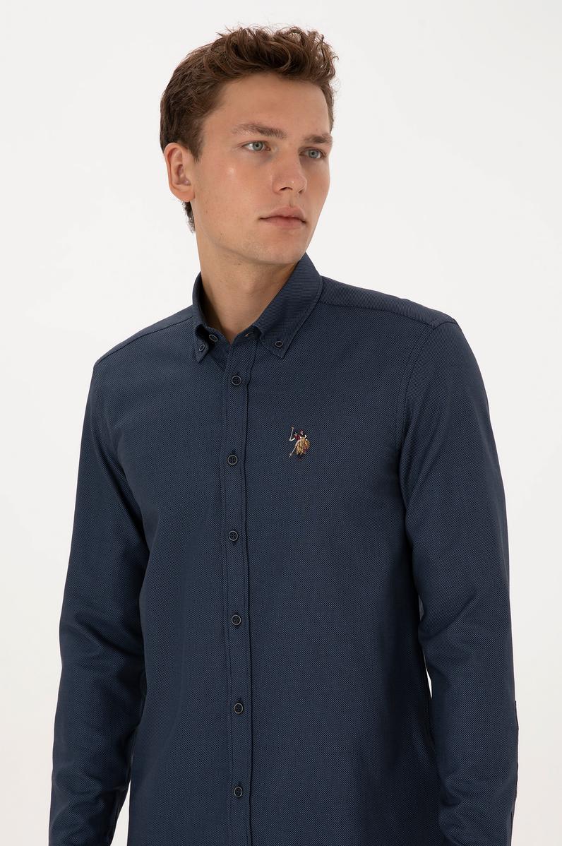 Erkek Açık Lacivert Uzun Kollu Gömlek