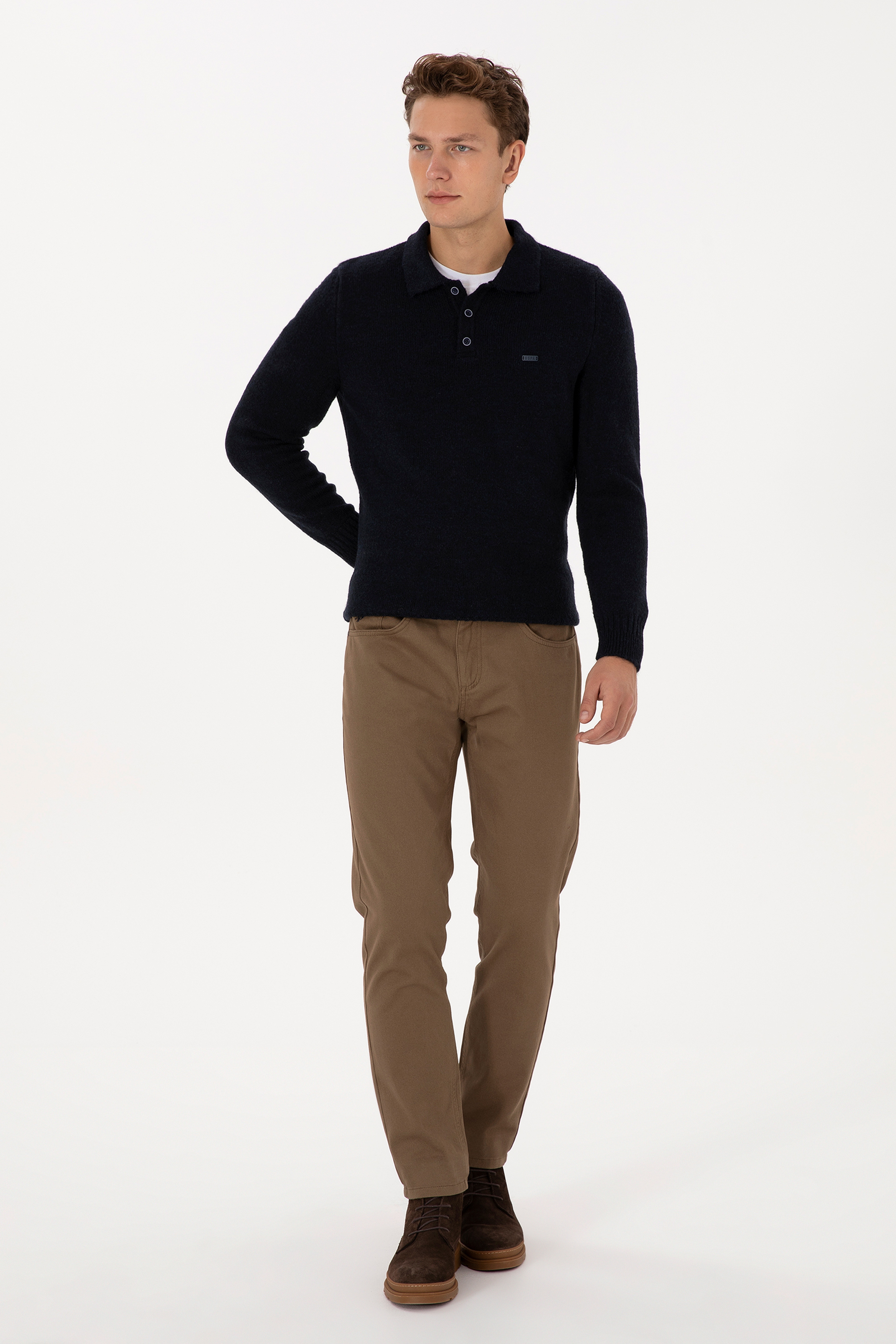 Erkek Regular Fit Polo Yaka Lacivert Kazak - Image 4