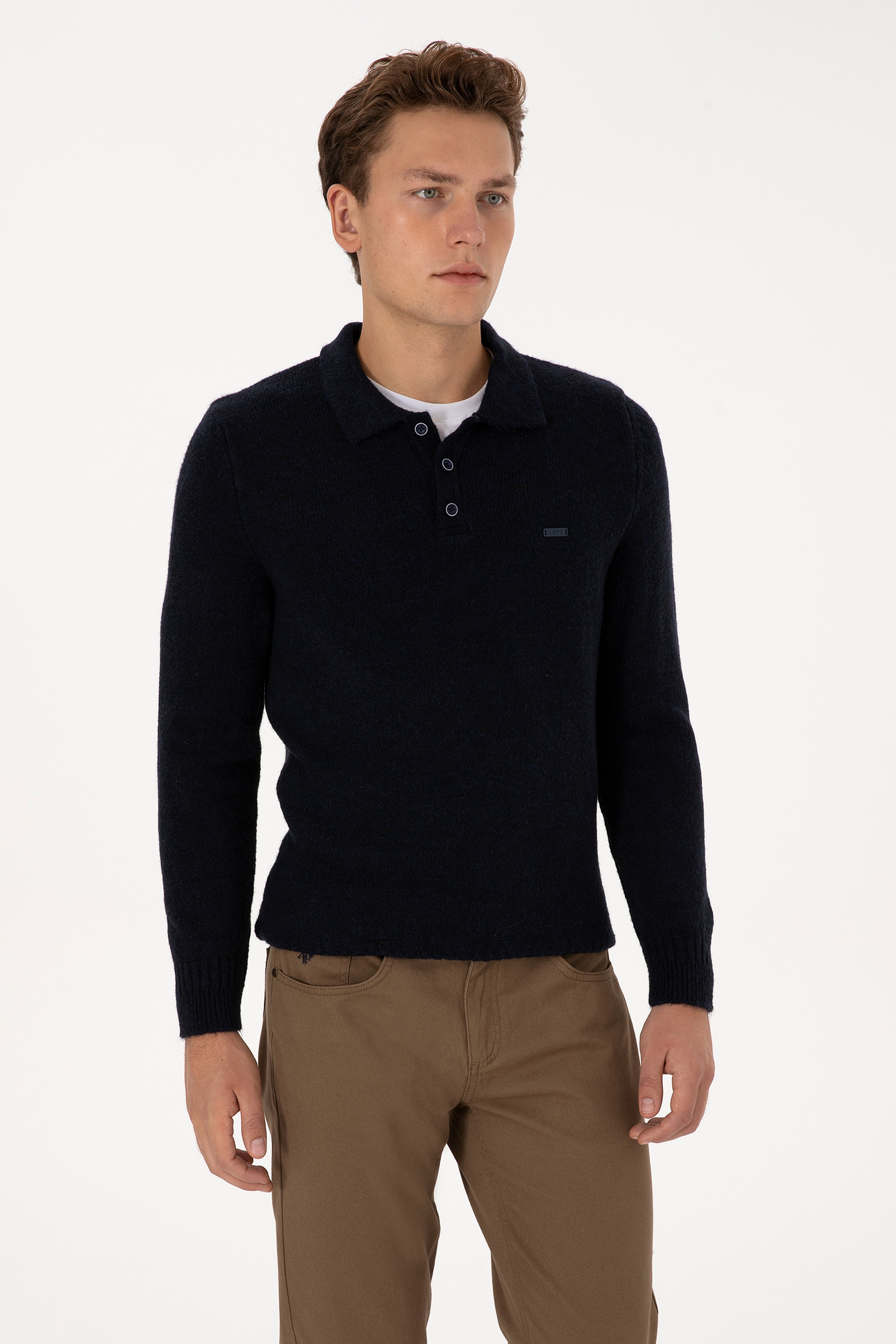 Erkek Regular Fit Polo Yaka Lacivert Kazak - Image 3
