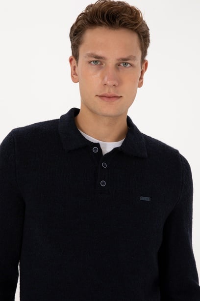 Erkek Regular Fit Polo Yaka Lacivert Kazak