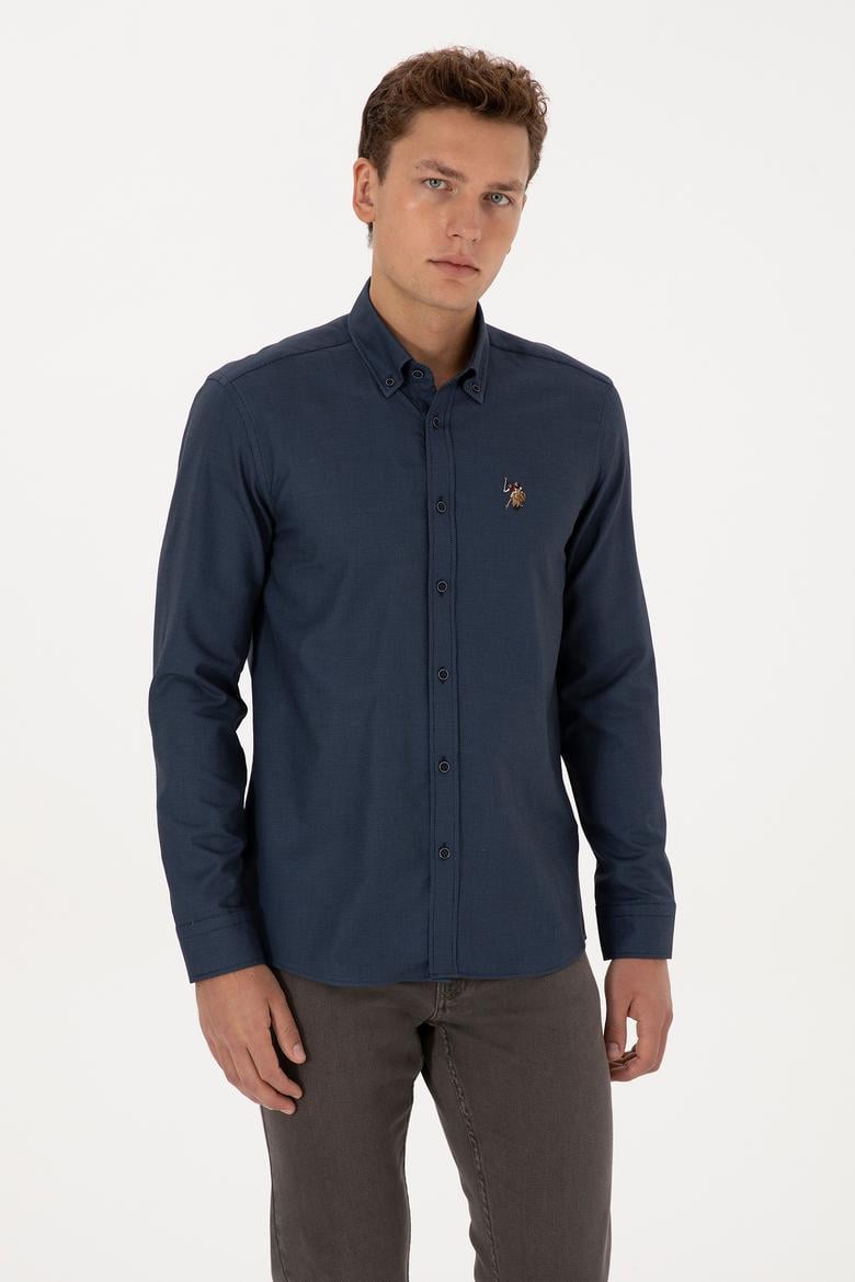 Erkek Açık Lacivert Uzun Kollu Gömlek