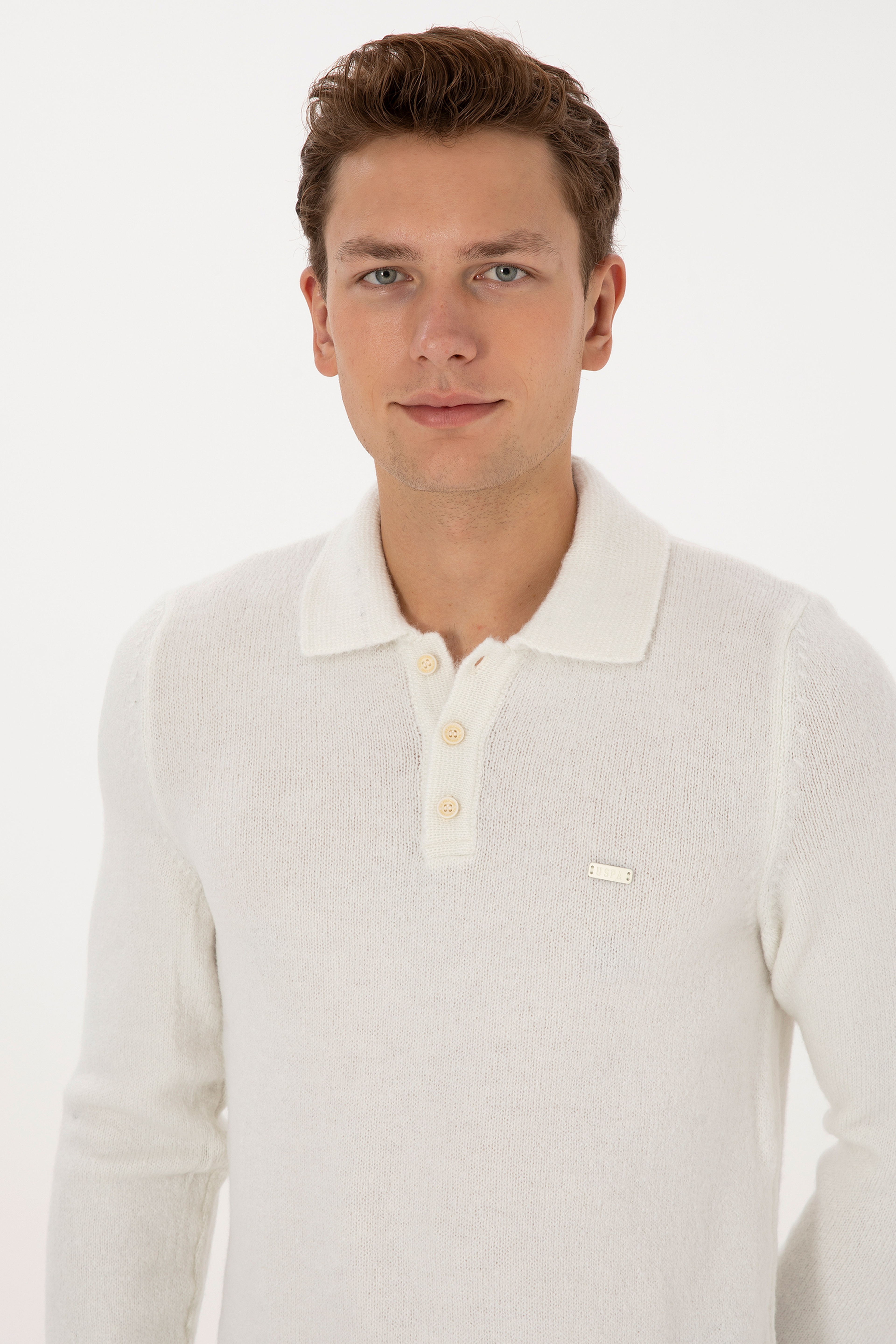 Erkek Regular Fit Polo Yaka Krem Kazak - Image 2
