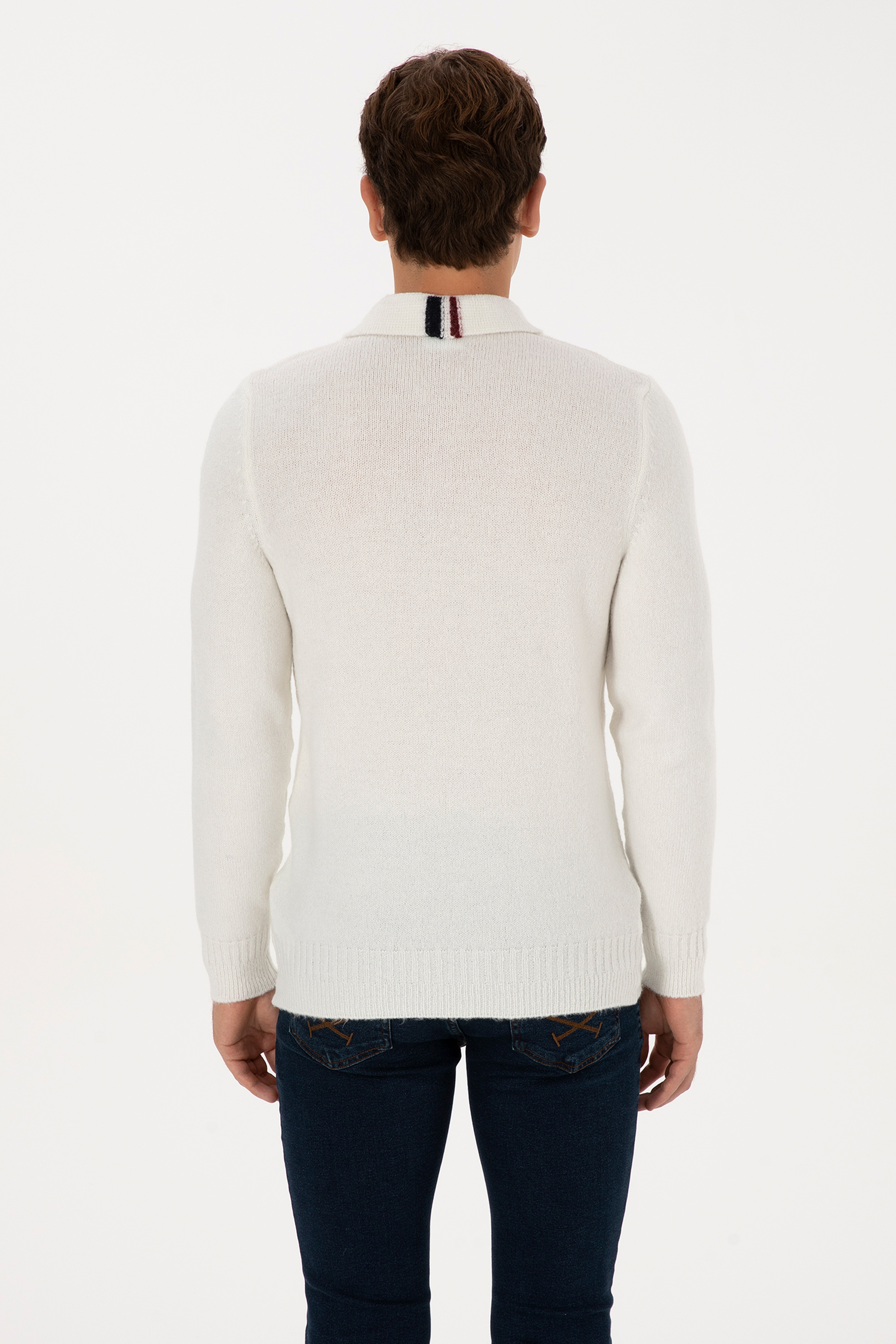Erkek Regular Fit Polo Yaka Krem Kazak