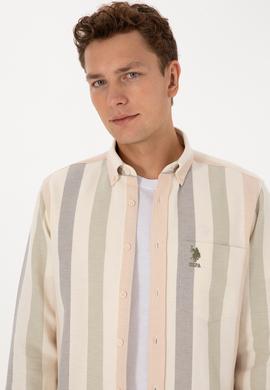 Erkek Krem Uzun Kollu Çizgili Gömlek - 50308261028