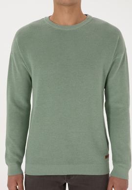 Erkek Comfort Fit Bisiklet Yaka Yeşil Melanj Basic Kazak - 50313679023