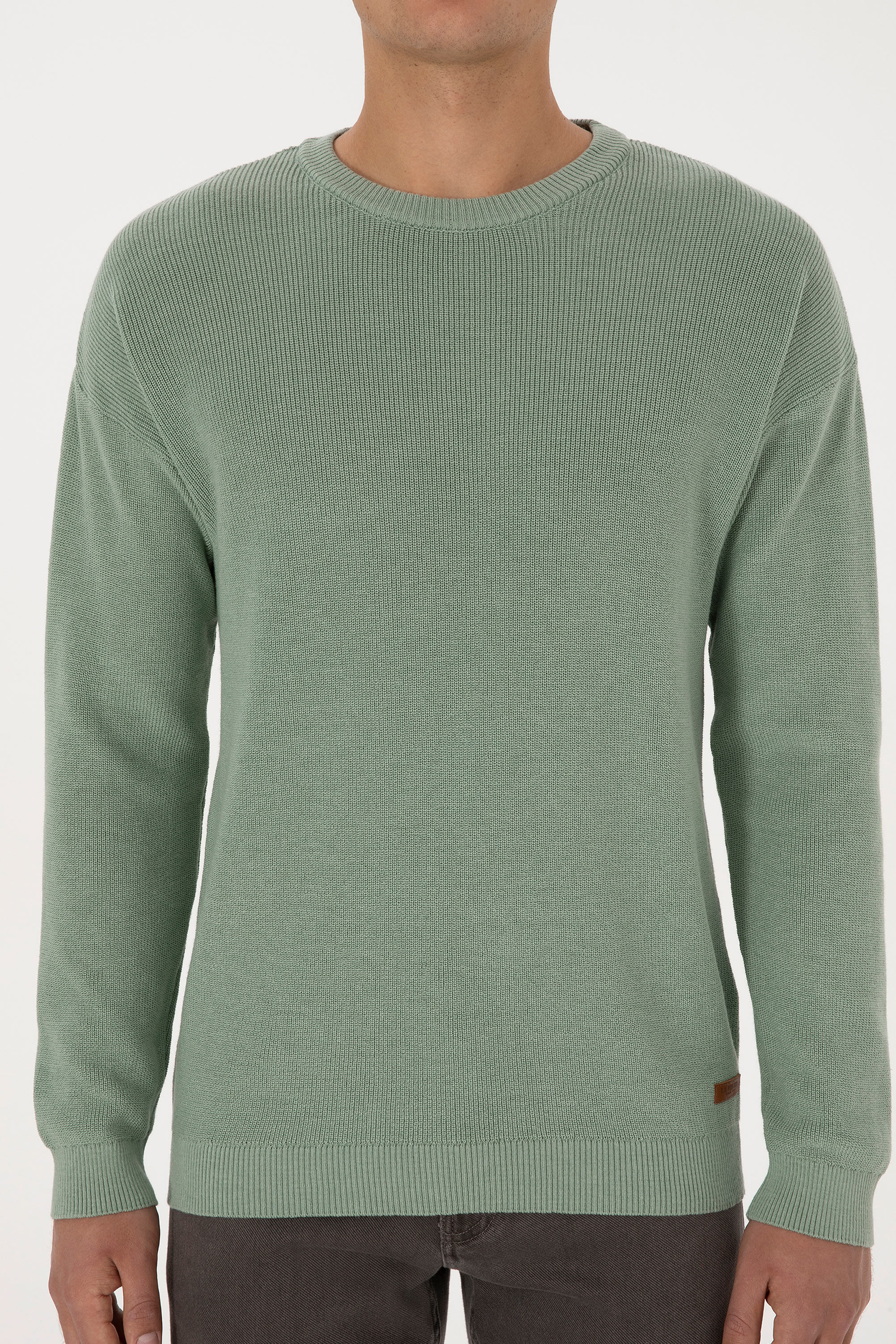 Erkek Comfort Fit Bisiklet Yaka Yeşil Melanj Basic Kazak - Image 6