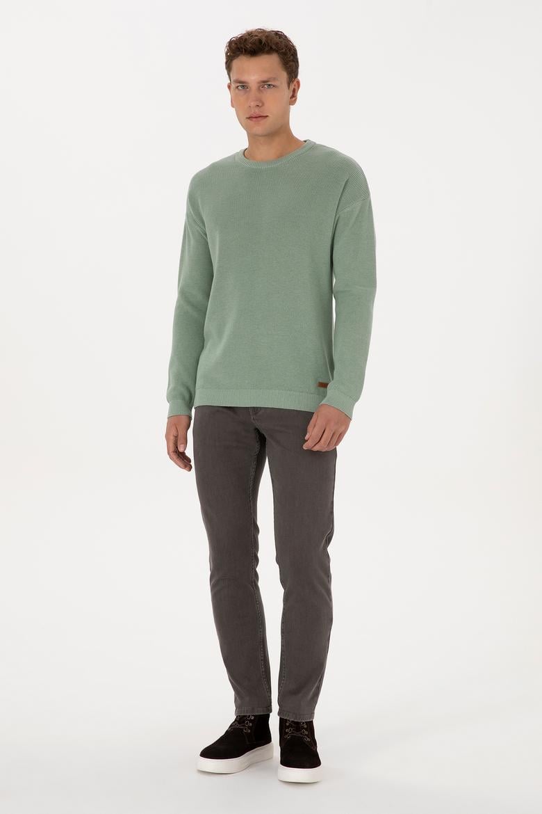 Erkek Comfort Fit Bisiklet Yaka Yeşil Melanj Basic Kazak - 50313679023