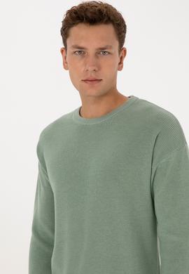 Erkek Comfort Fit Bisiklet Yaka Yeşil Melanj Basic Kazak - 50313679023