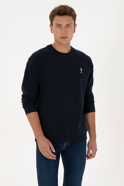 Erkek Comfort Fit Bisiklet Yaka Lacivert Sweatshirt