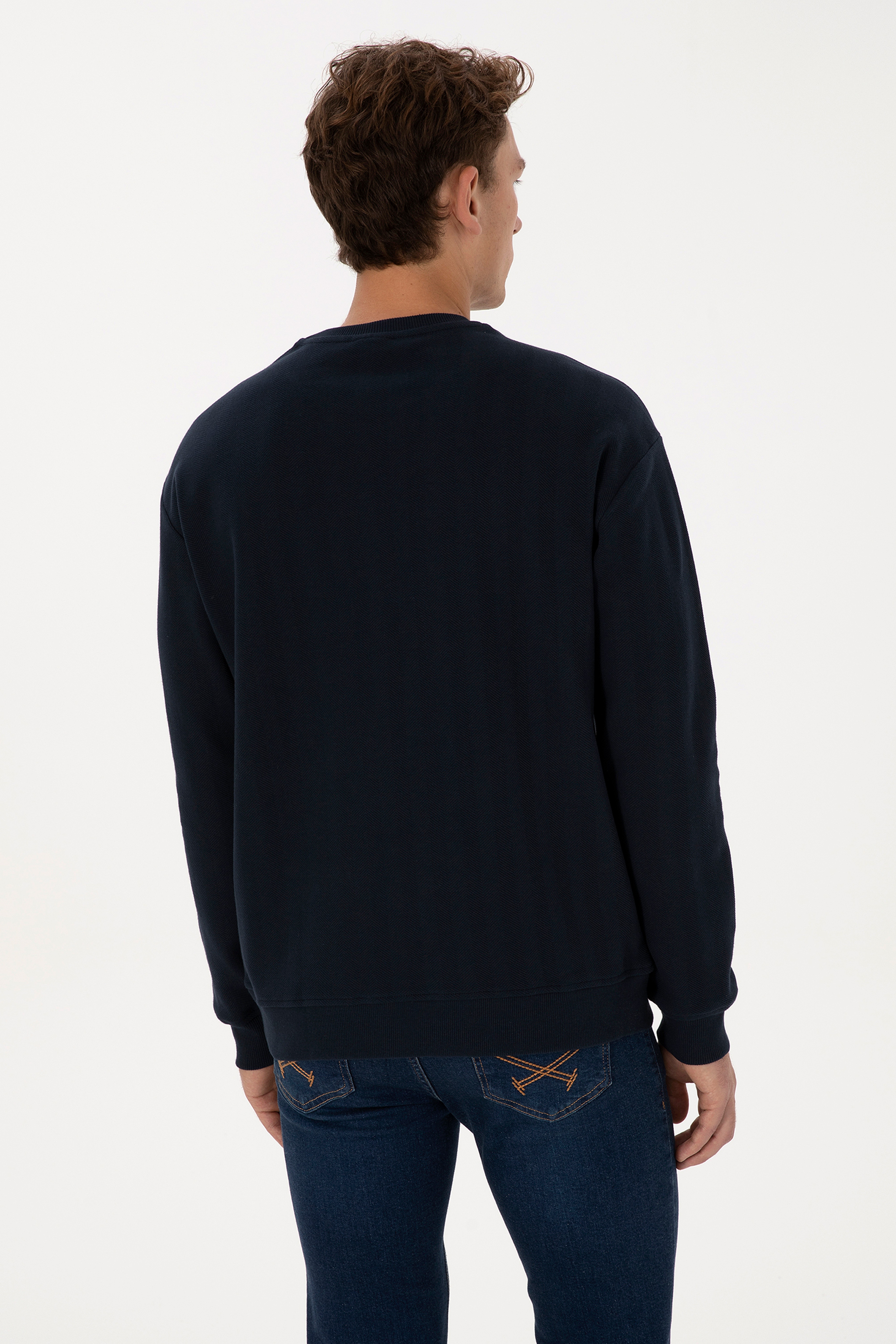 Erkek Comfort Fit Bisiklet Yaka Lacivert Sweatshirt