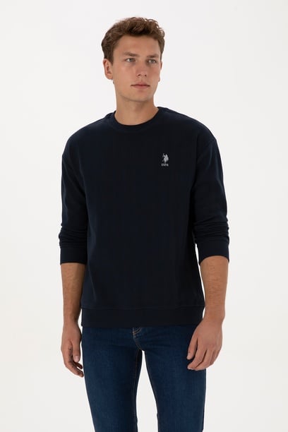 Erkek Comfort Fit Bisiklet Yaka Lacivert Sweatshirt