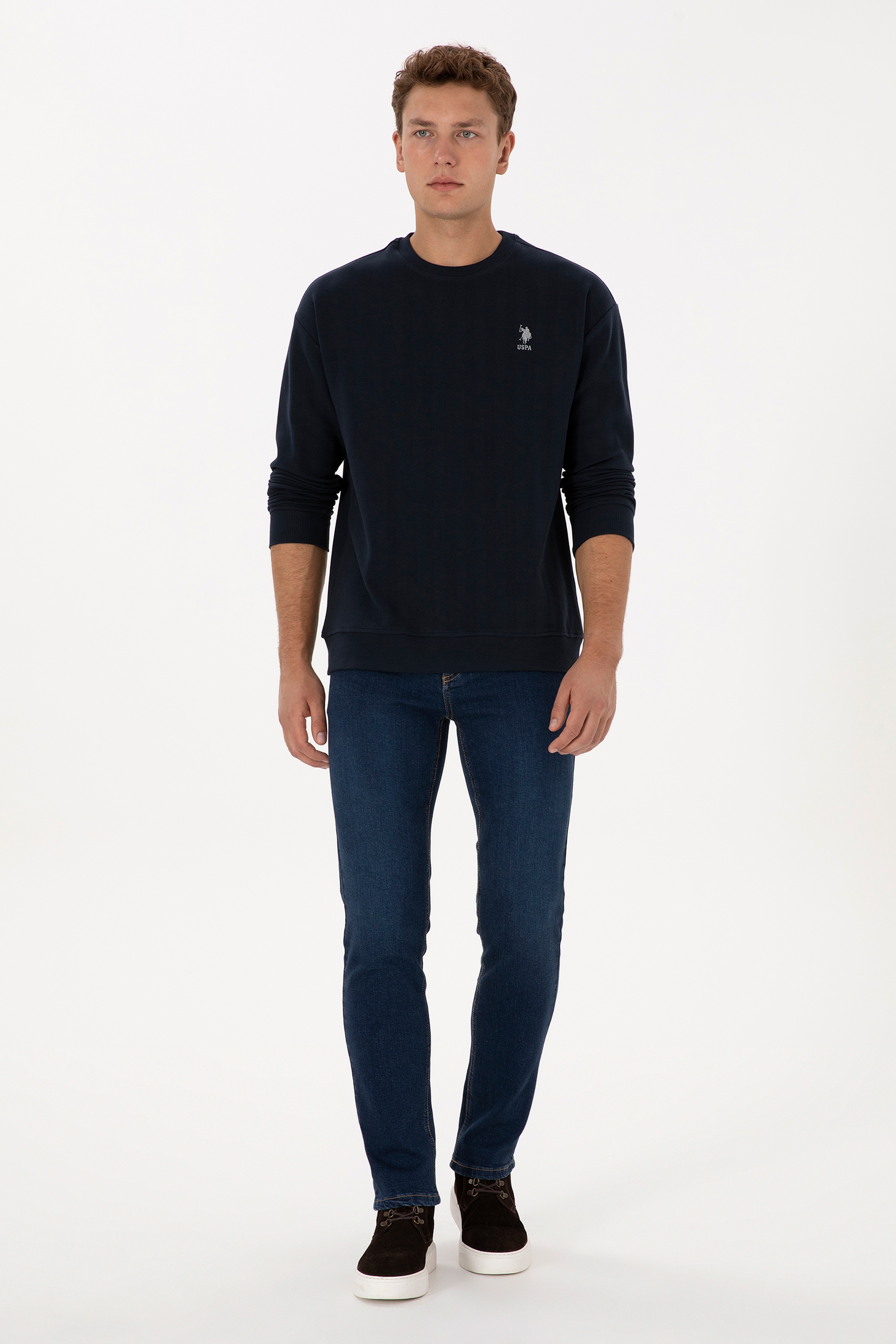 Erkek Comfort Fit Bisiklet Yaka Lacivert Sweatshirt - Image 4
