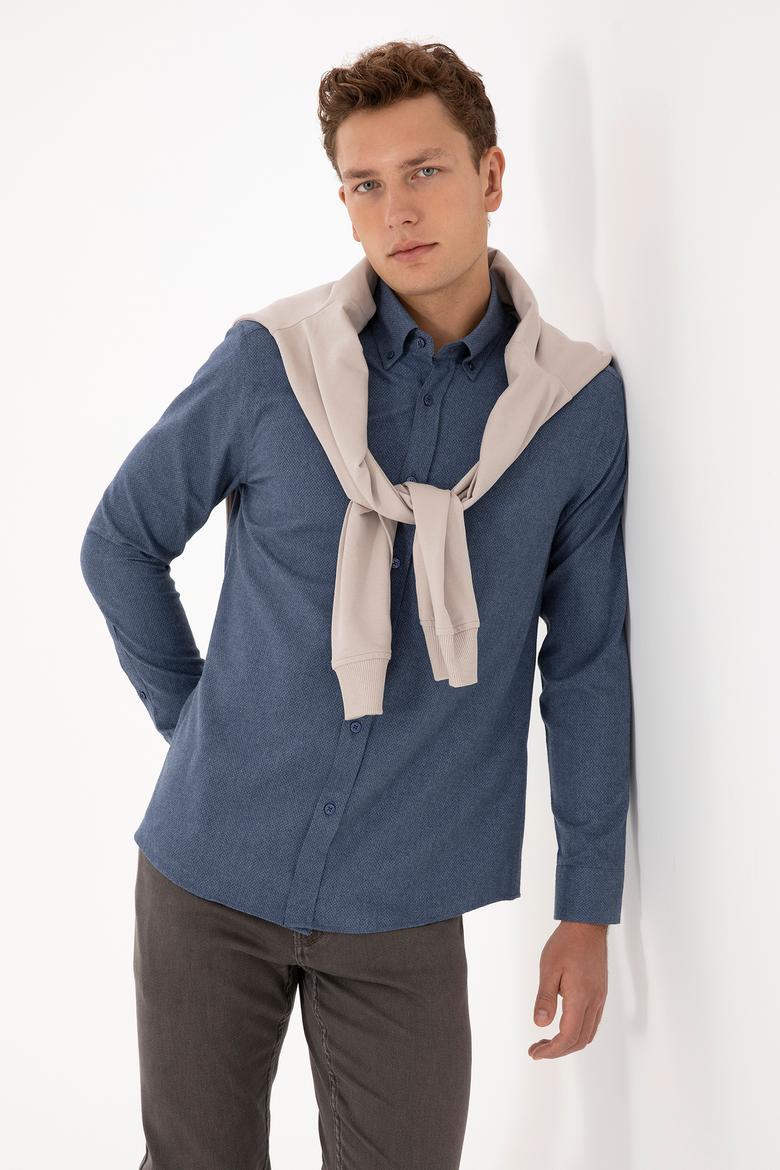 Erkek Açık Lacivert Uzun Kollu Gömlek