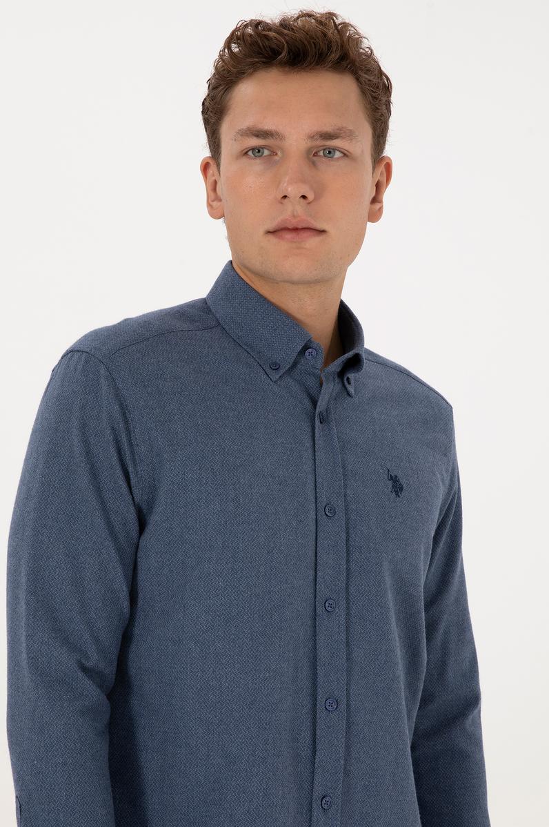 Erkek Açık Lacivert Uzun Kollu Gömlek