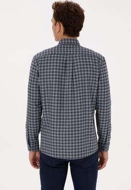 Erkek Lacivert Uzun Kollu Kareli Gömlek - 50308526024