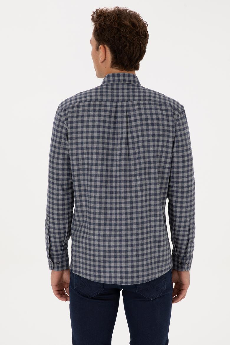 Erkek Lacivert Uzun Kollu Kareli Gömlek - 50308526024