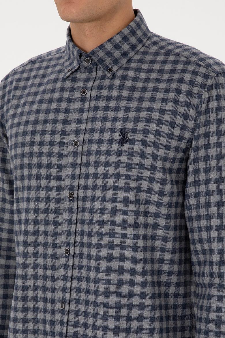 Erkek Lacivert Uzun Kollu Kareli Gömlek - 50308526024