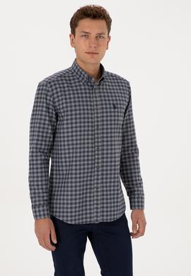 Erkek Lacivert Uzun Kollu Kareli Gömlek - 50308526024