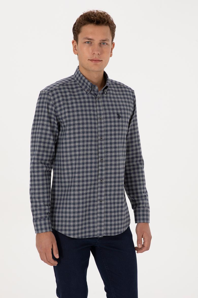 Erkek Lacivert Uzun Kollu Kareli Gömlek - 50308526024